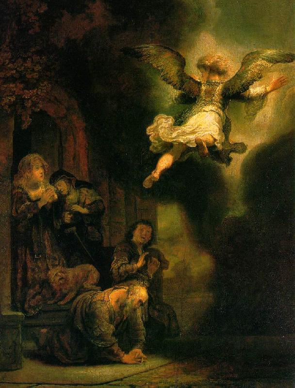 REMBRANDT Harmenszoon van Rijn The Archangel Leaving the Family of Tobias France oil painting art